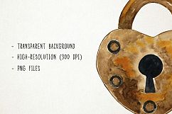 Watercolor Keys Clipart, Lock and Key, Vintage Key Product Image 3