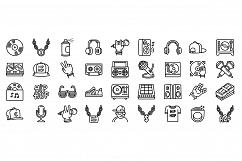 Hiphop icons set, outline style Product Image 1