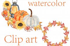 Pumpkin Watercolor Wreaths Clipart Product Image 3
