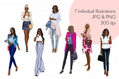 Fashion illustration clipart - Coffee Girls 4 - Dark Skin Product Image 2