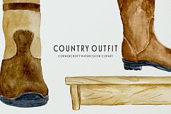Watercolor country coat, country boots clipart Product Image 8
