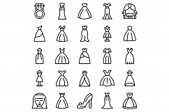 Wedding dress icons set, outline style Product Image 1