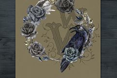 Watercolor Halloween compositions, skull bouquets wreath Product Image 6