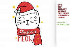 Christmas Cat in Santa Hat SVG Clipart Dxf Vector Printable Product Image 4