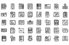 Technical document icons set, outline style Product Image 1