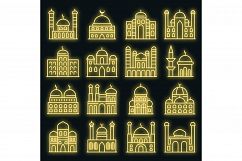 Mosque icons set vector neon Product Image 1