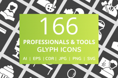 166 Professionals &amp; their Tools Glyph Inverted Icons Product Image 1