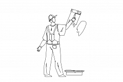 Painter Man Painting Wall With Roller Tool Vector Product Image 1
