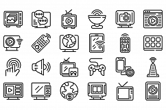 Interactive tv icons set, outline style Product Image 1