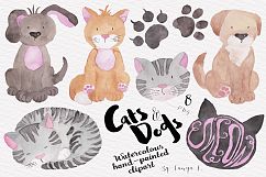 Cats and Dogs Watercolor Clipart Product Image 1