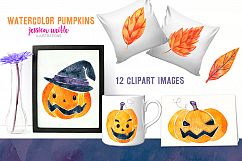 Watercolor Halloween Pumpkins &amp; Leaves Product Image 2
