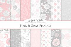 Pink and Gray Floral Vector Patterns - Light Pink Flower Seamless Digital Papers Product Image 1
