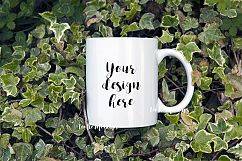 White Coffee 11oz mug mockup green forest nature cup template Product Image 2