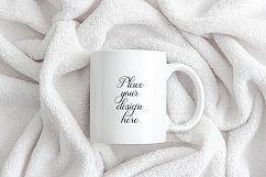 Monochromatic white coffee mug mock up cup template soft image blanket background  Product Image 1