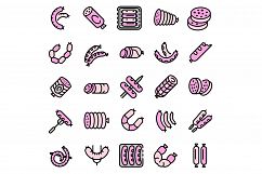 Sausage icons set line color vector Product Image 1