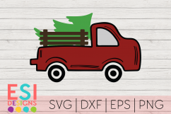 Vintage Red Truck Christmas Tree |Christmas SVG | Hand Drawn Product Image 1