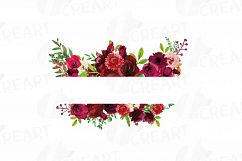 Boho bordo floral frames watercolor clip art pack, burgundy Product Image 7