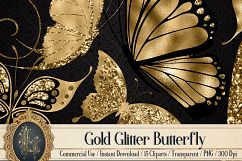 15 Gold Glitter Foil Butterfly Clip Arts Product Image 1