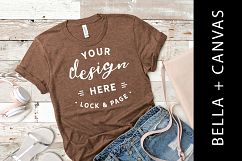 Heather Brown Bella Canvas 3001 T Shirt Mockup For Women Product Image 1