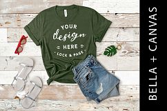 Military Green Bella Canvas 3001 T Shirt Mockup Outdoors Tee Product Image 1