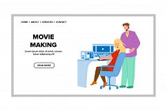 Movie Making Editor Team Couple On Computer Vector Product Image 1