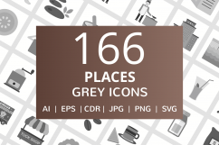 166 Places Flat Greyscale Icons Product Image 1