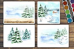 Winter backgrounds. Watercolor landscape Product Image 7