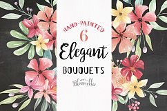 Elegant Watercolor Floral Red Bouquets Flowers Peach Leaves Product Image 1