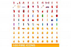 100 fire icons set, cartoon style Product Image 1