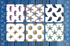 Sea Friends. Vector seamless patterns in doodle style Product Image 3