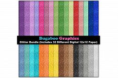 Glitter Digital Scrapbook Paper Bundle - 32 Digital 12x12 Product Image 1