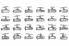 Submarine icons set, outline style Product Image 1