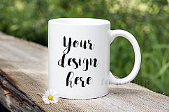White Coffee 11oz mug mockup bokeh nature template for design Product Image 1