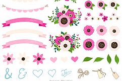 Hot Pink Mason Jar Floral Wedding Clipart Product Image 2