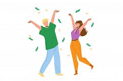 Under Money Rain Dancing Man And Woman Vector Product Image 1