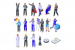 Successful businessman icons set, isometric style Product Image 1