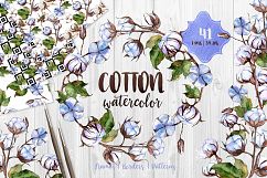 Blue and white cotton PNG watercolor set Product Image 1