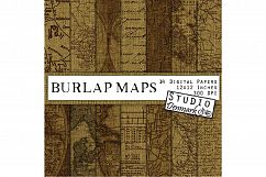Burlap Maps Digital Paper - 14 Antique Burlap Sack Maps Product Image 1