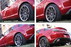 Red color Sport car back side view, Chrome rim, wheel, tyre. Product Image 1
