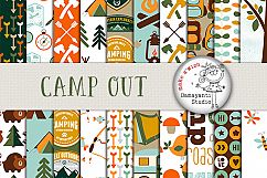 Camping Digital Papers, great outdoors papers, camping scrapbook papers, forest background, travel papers, wood paper, camfipre paper, green Product Image 1