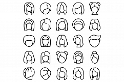 Wig icons set, outline style Product Image 1
