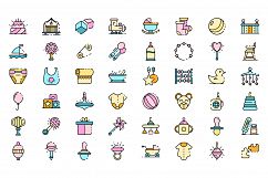 Baby items icons set line color vector Product Image 1