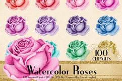 100 Watercolor Roses Clip Arts, Romantic Valentine Scrapbook Product Image 1