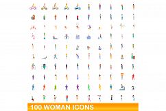 100 woman icons set, cartoon style Product Image 1