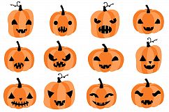 Cute Halloween pumpkin clipart set with eyes and mouths Product Image 1