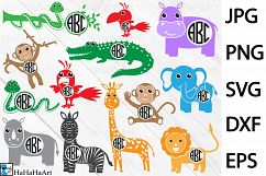 Safari Animals Circle Monogram - Clipart / Cutting Files 92c Product Image 1
