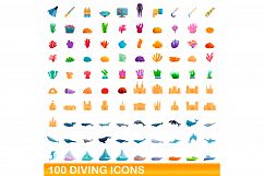 100 diving icons set, cartoon style Product Image 1
