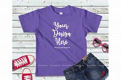 Girls Puple Tshirt Mock Up Kids Teen Flat Lay Tee Display Product Image 1