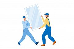 Pvc Window Carrying Men For Installing Vector Product Image 1