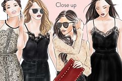 Girls in Black Lace watercolour fashion illustration clipart Product Image 3